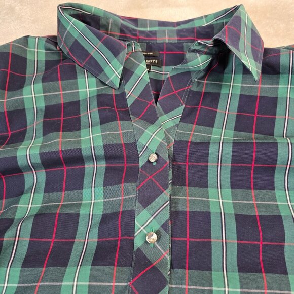 Talbots Tunic Shirt Womens 16W Green Blue Tartan Plaid Sparkle Buttons Preppy - Picture 4 of 15